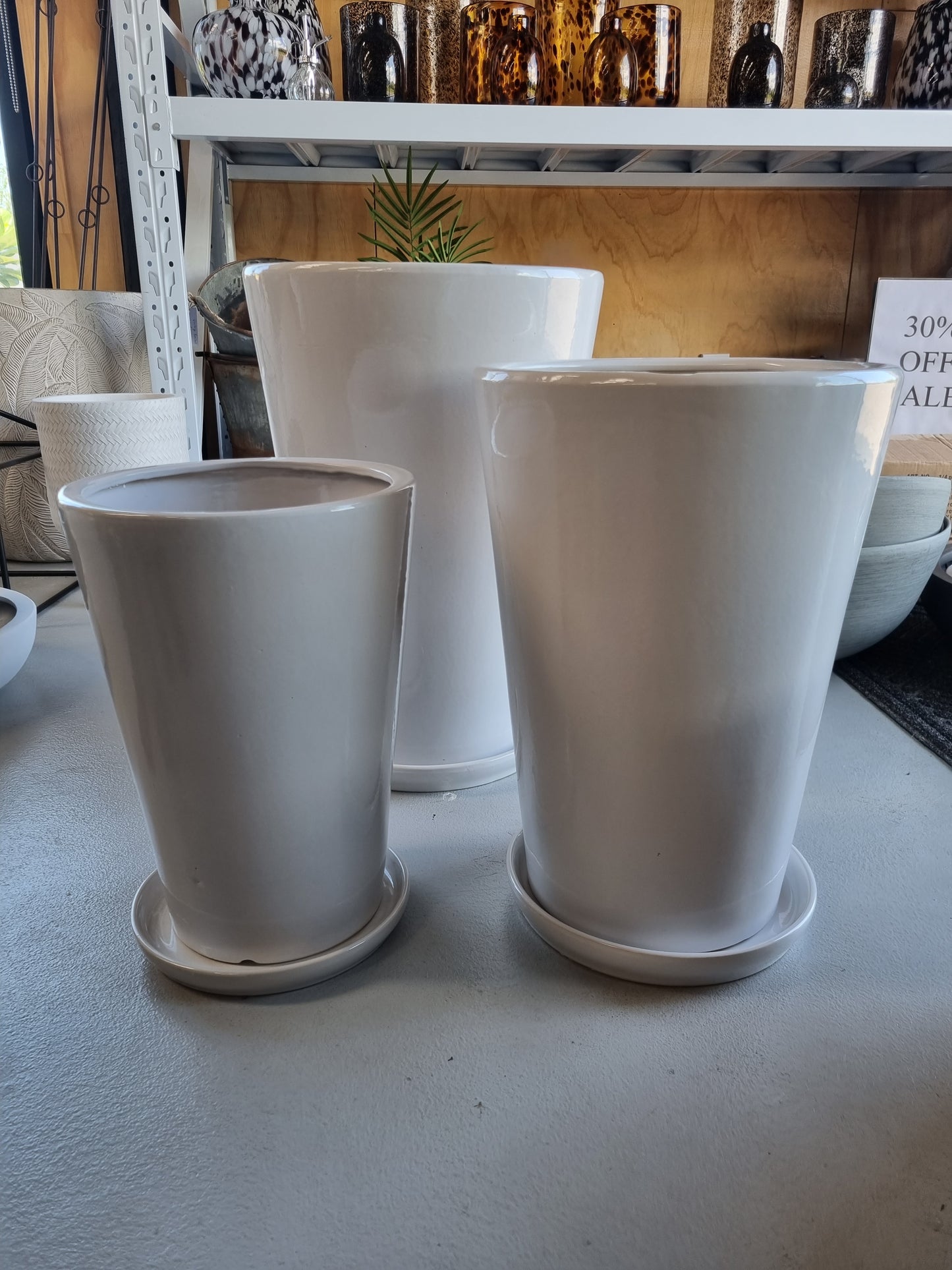 Venetian Cone and Saucer Pots - WHITE