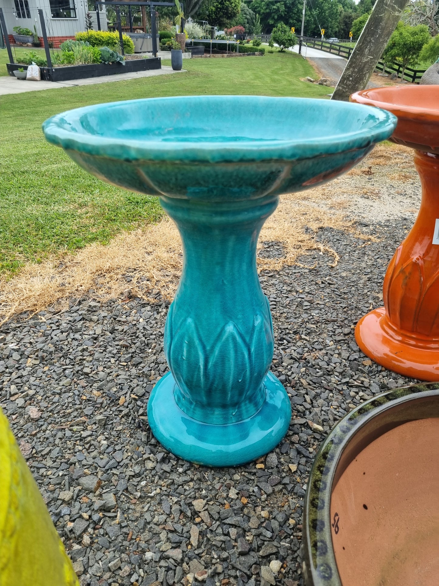 Turquoise Tulip Bird Bath
