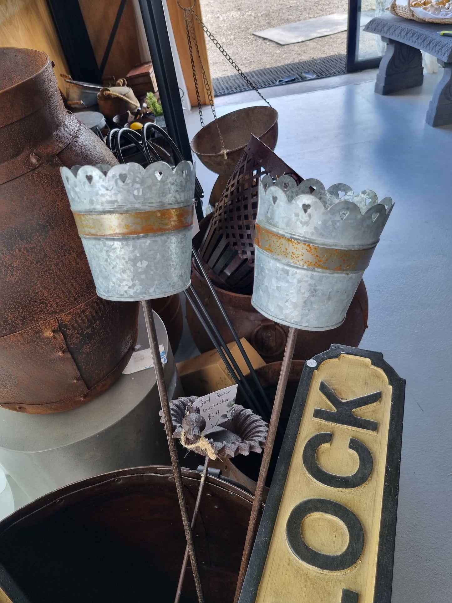 Garden Tea Light Stake with Rusted Band