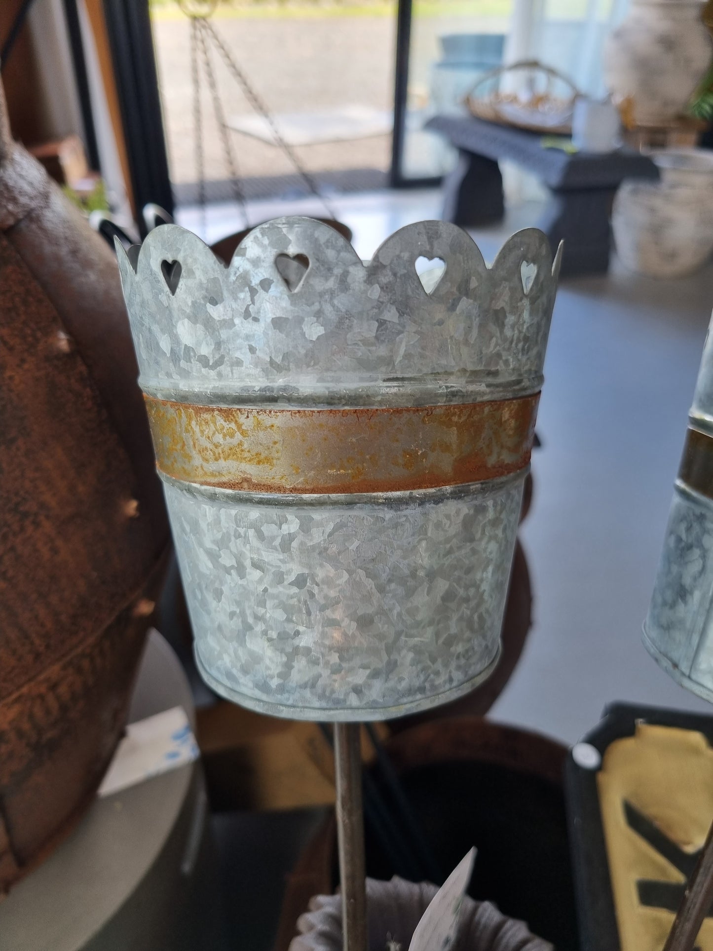 Garden Tea Light Stake with Rusted Band