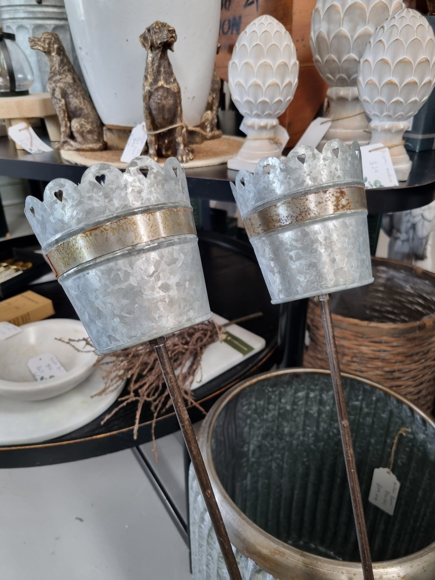 Garden Tea Light Stake with Rusted Band