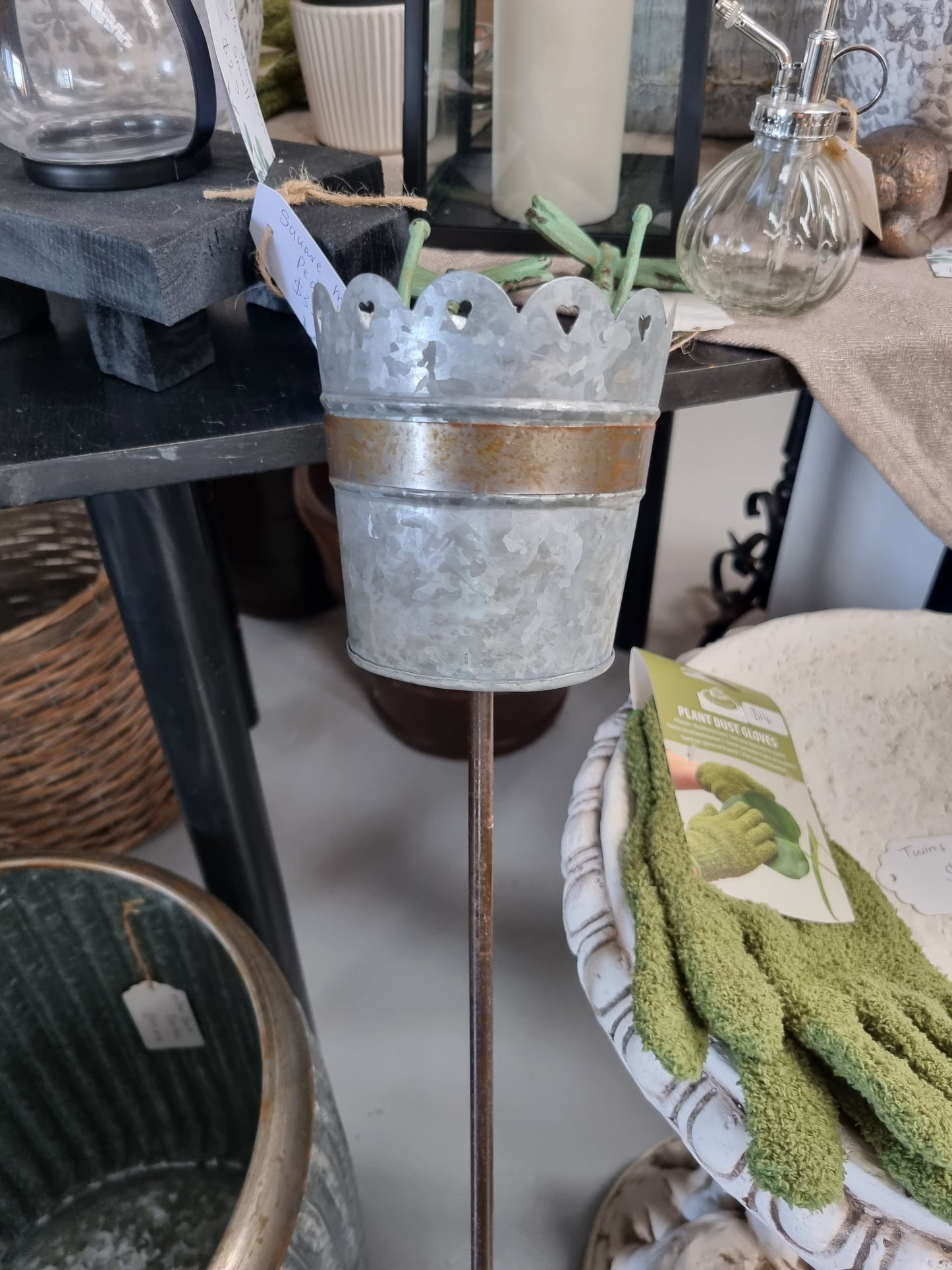 Garden Tea Light Stake with Rusted Band