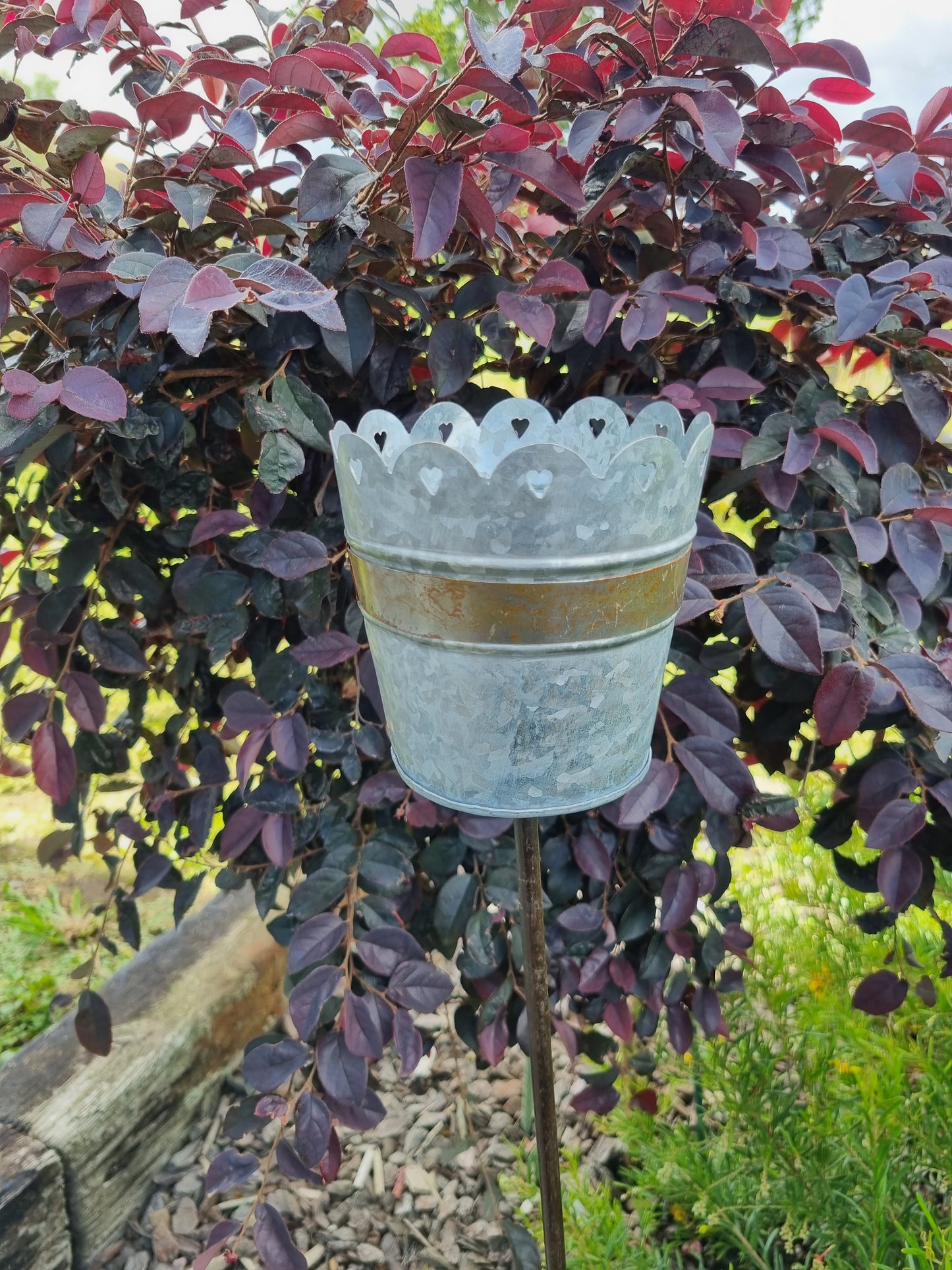Garden Tea Light Stake with Rusted Band