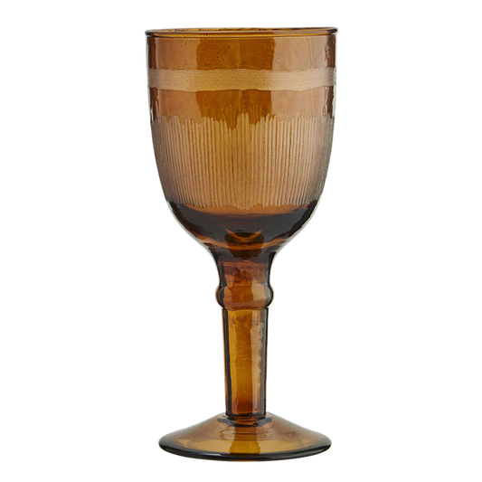 Hammered wine glass w Etching - Amber
