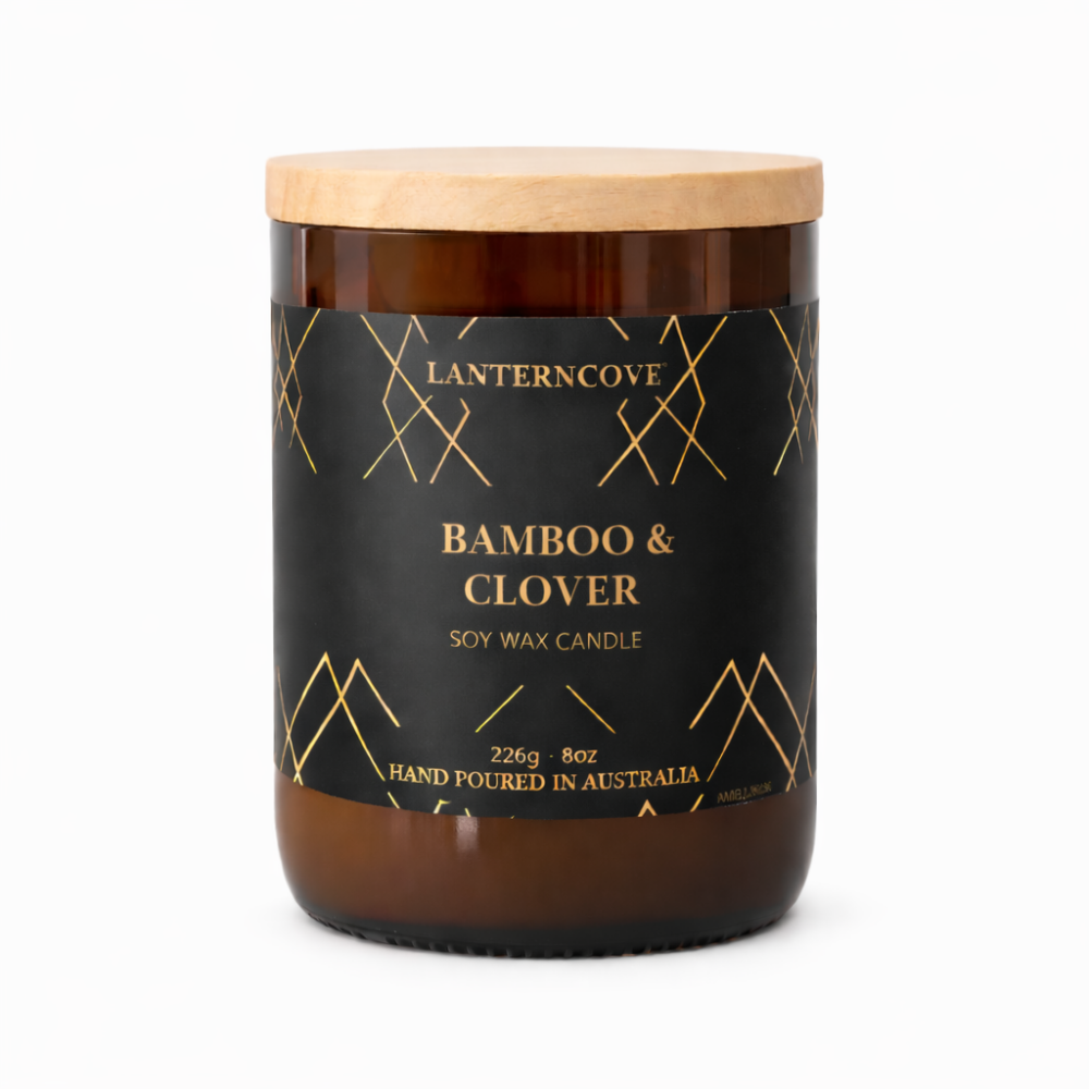 Lanterncove AMBERESQUE - Bamboo & Clover 226G CANDLE
