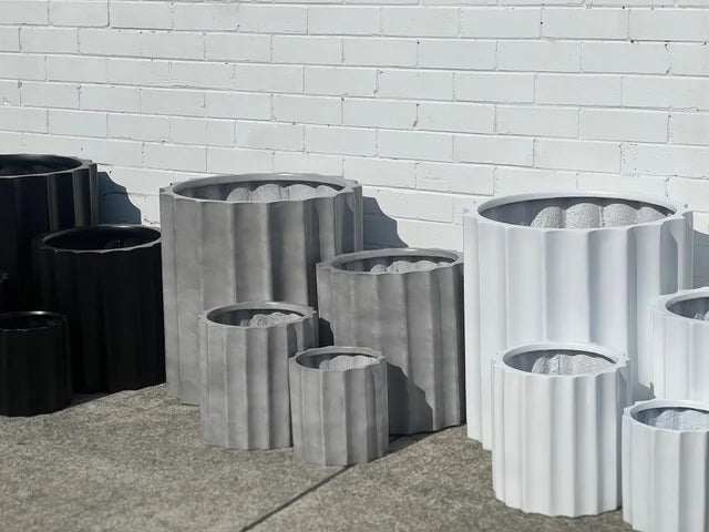 Satine Ribbed Cylinder Pots - White