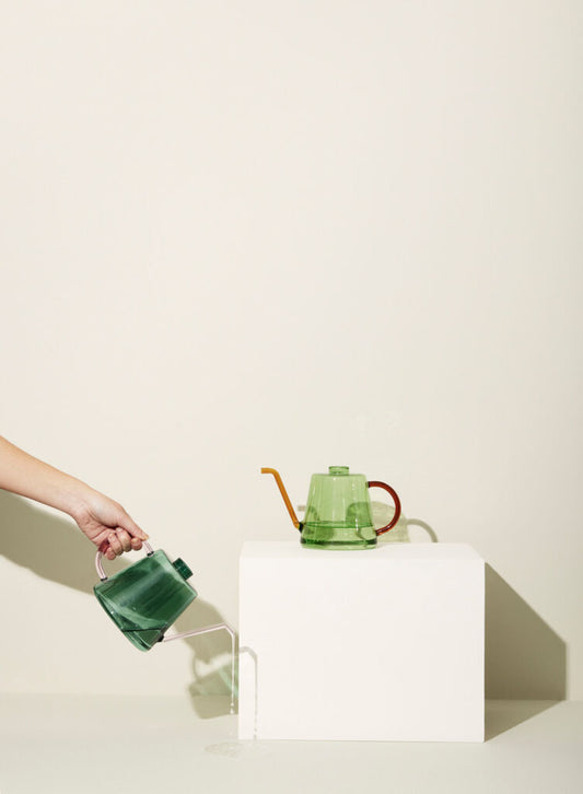 Flora Glass Watering Can - Green & Amber