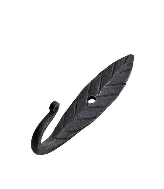 Hand Forged Black Iron Leaf Hook - Small