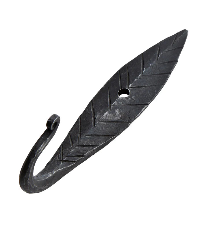 Hand Forged Black Iron Leaf Hook - Large