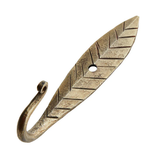 Hand Forged Brass Iron Leaf Hook - Large