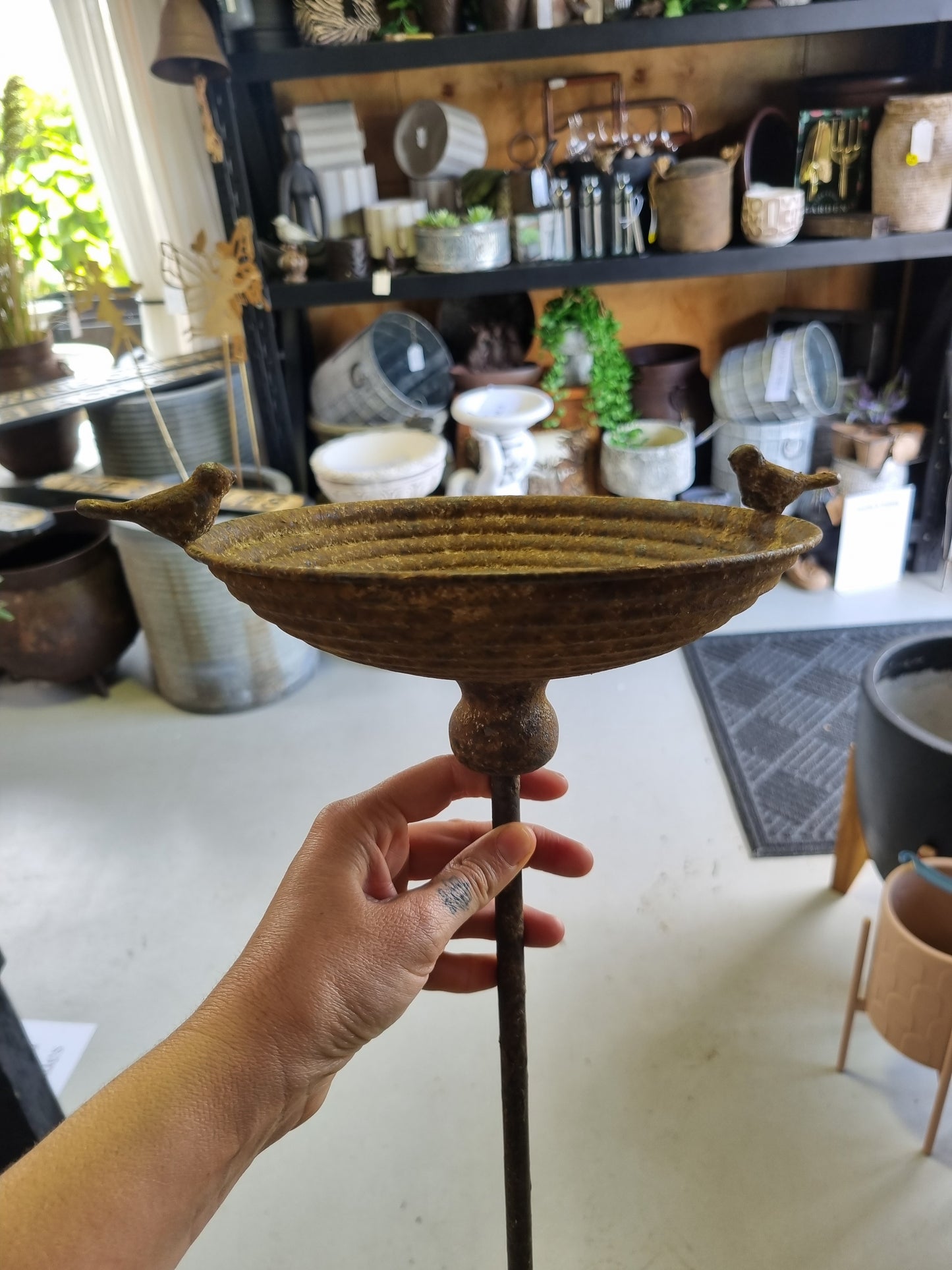 Rustic Metal Bird Bowl Stake