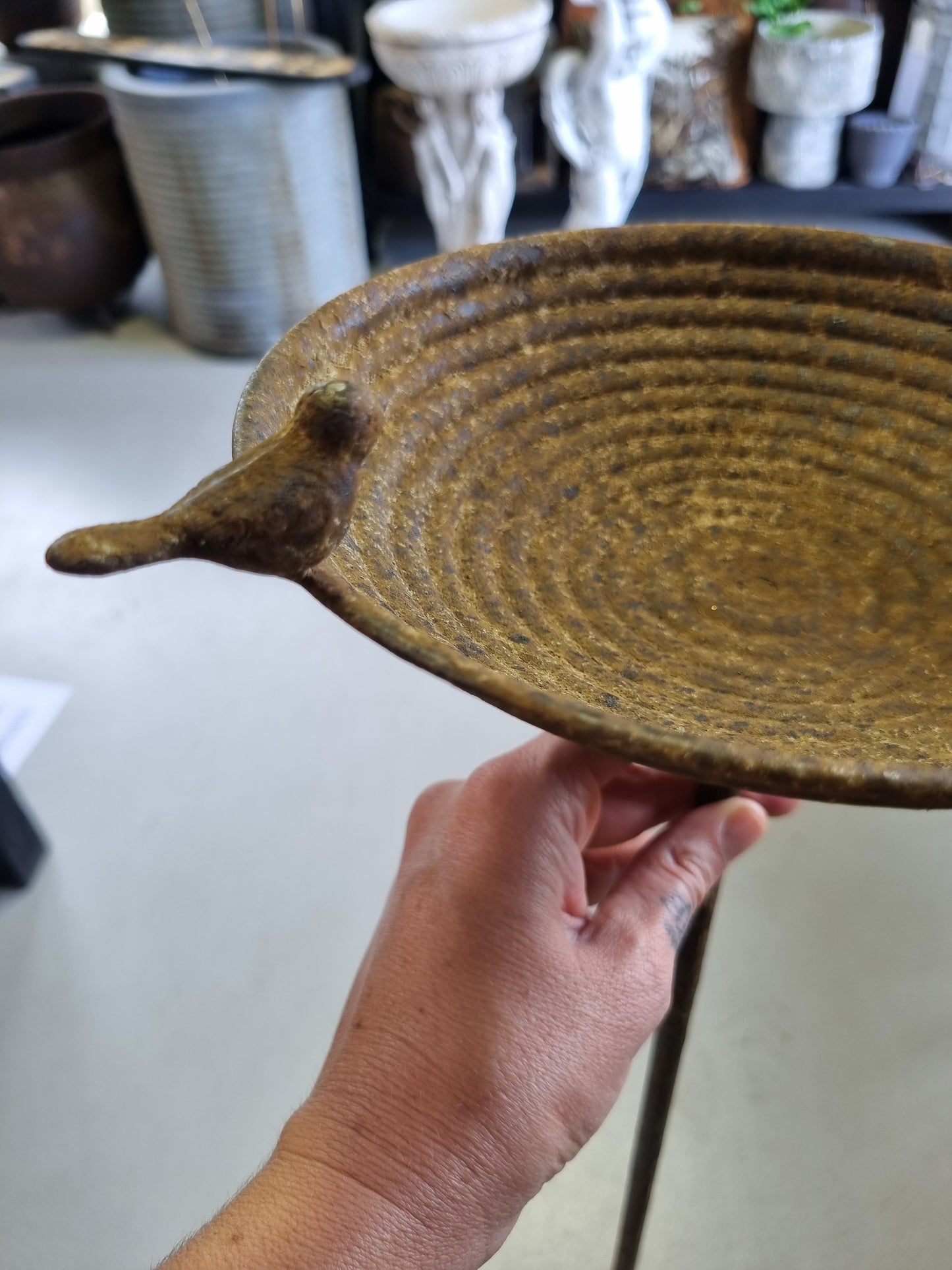 Rustic Metal Bird Bowl Stake