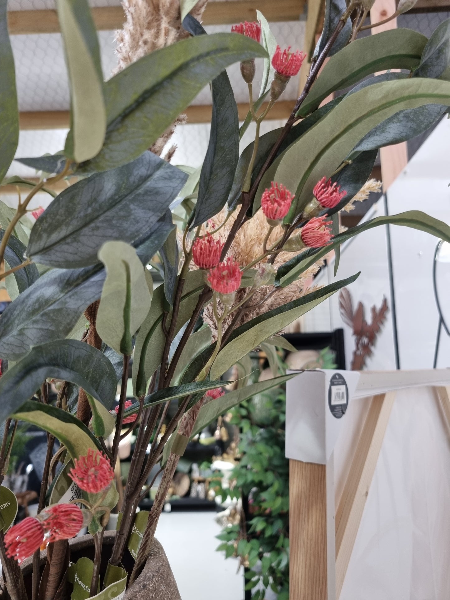Faux Flowering Eucalyptus Spray 96cm