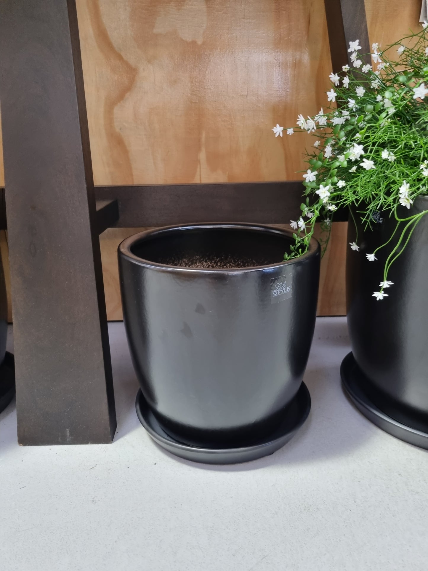 Straten Pots with Saucers - Black