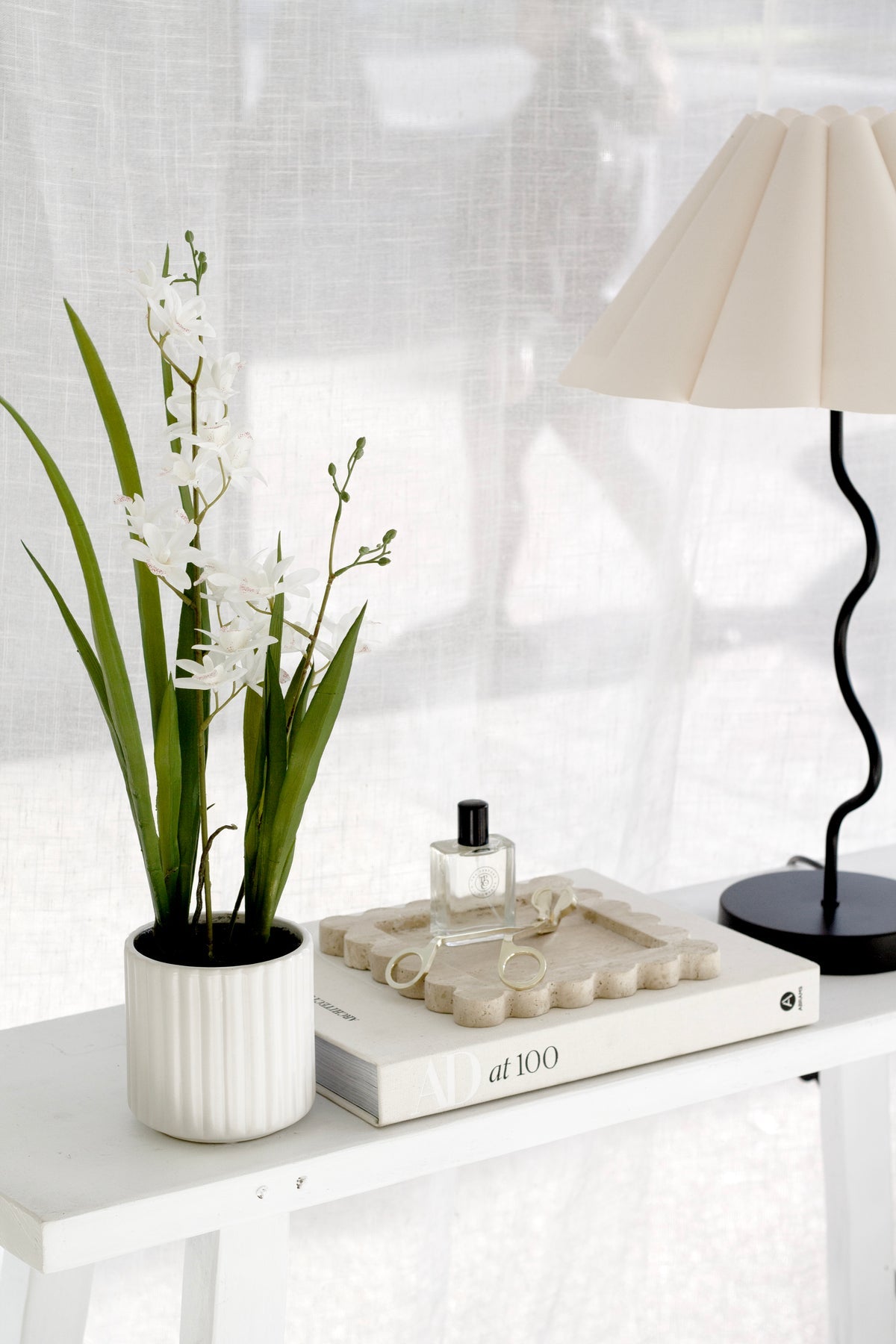 Faux Mini Cymbidium w/Ceramic Pot 55cm
