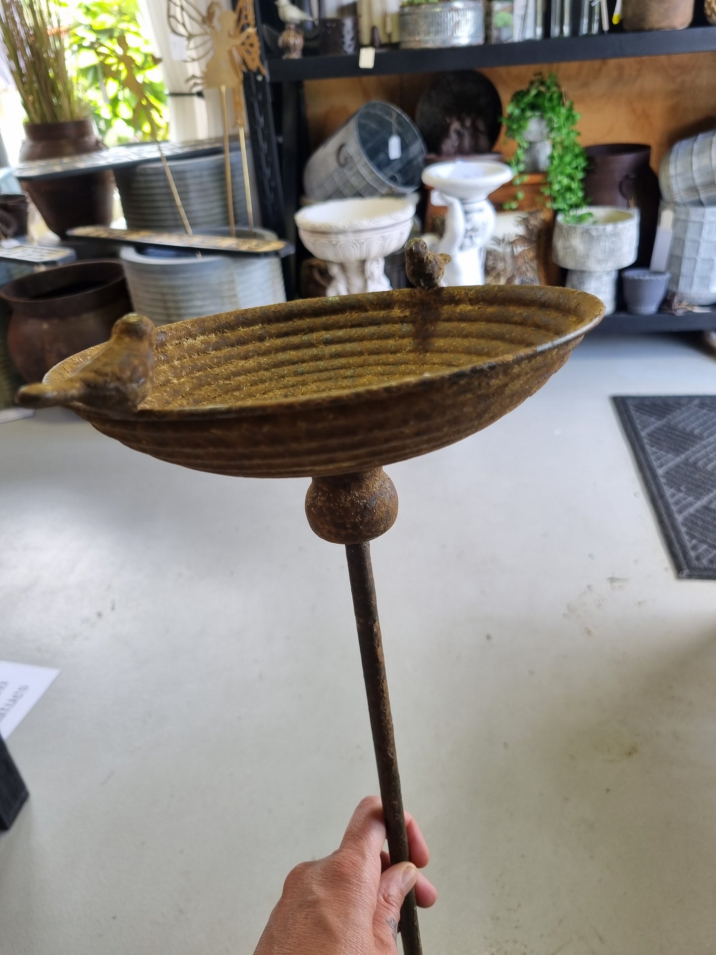 Rustic Metal Bird Bowl Stake