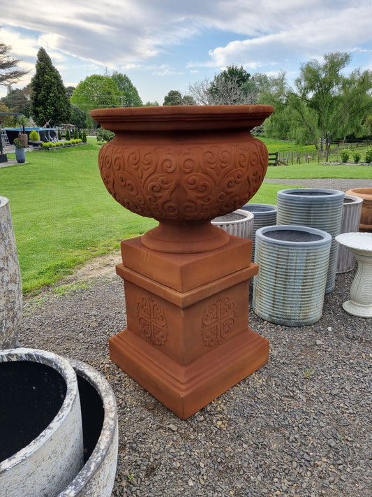 Renaissance Urn and Pedestal - Rust