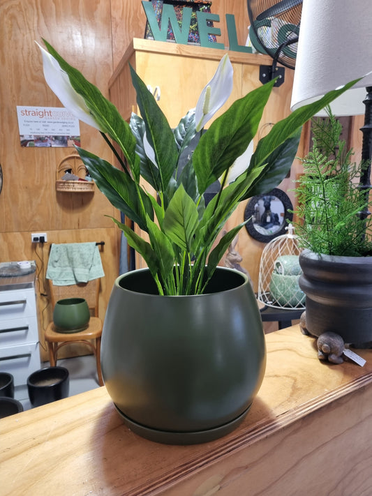 Deep Green Egg Pot and Saucer