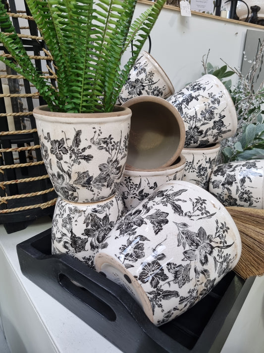 Black Floral Pots