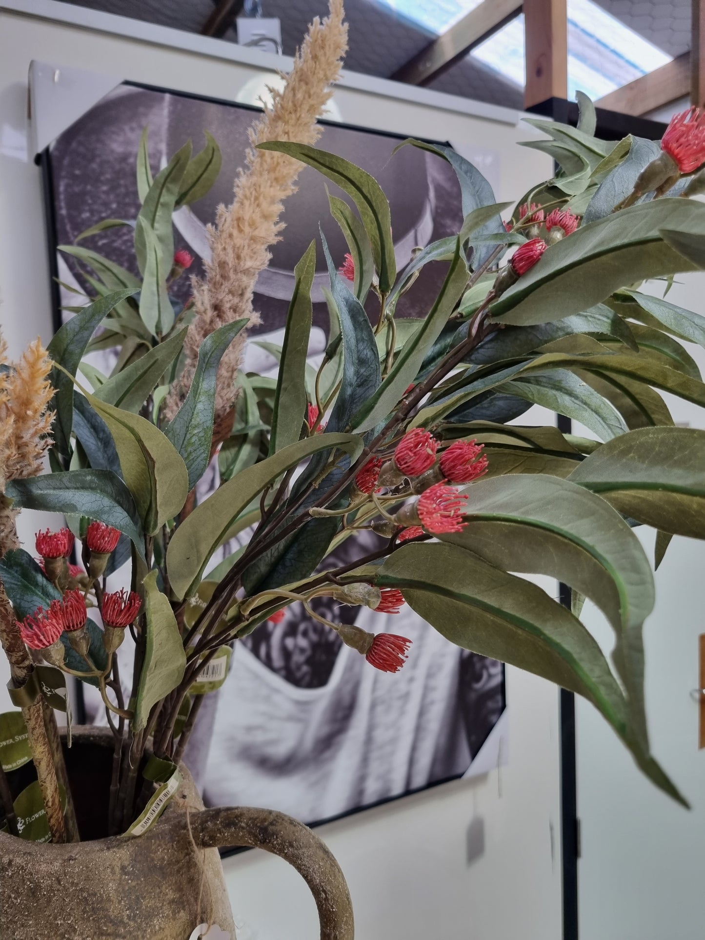 Faux Flowering Eucalyptus Spray 96cm