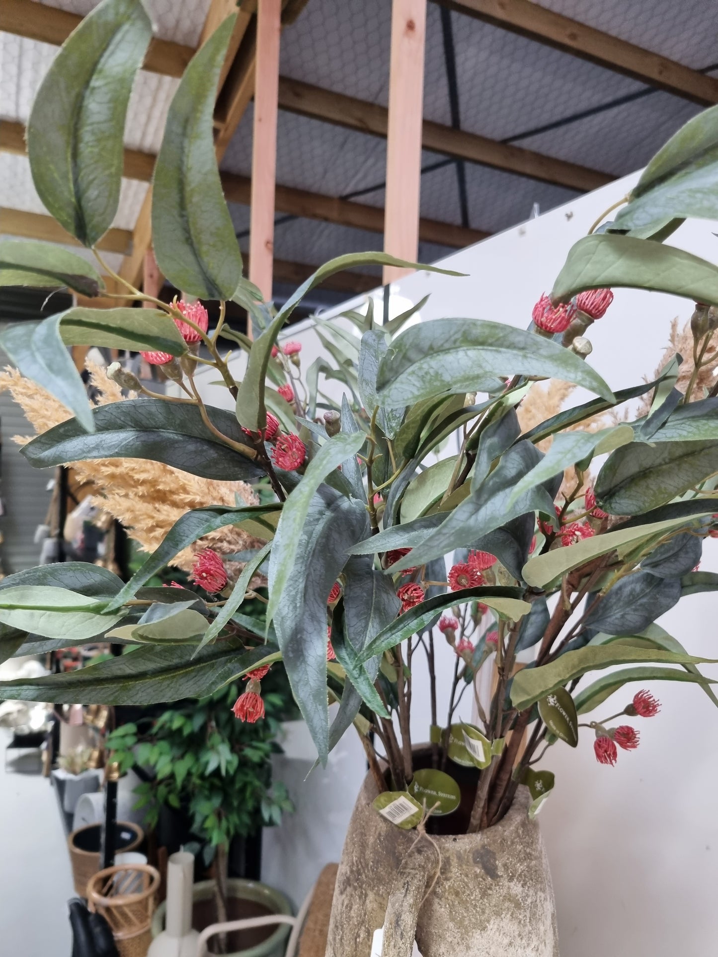 Faux Flowering Eucalyptus Spray 96cm