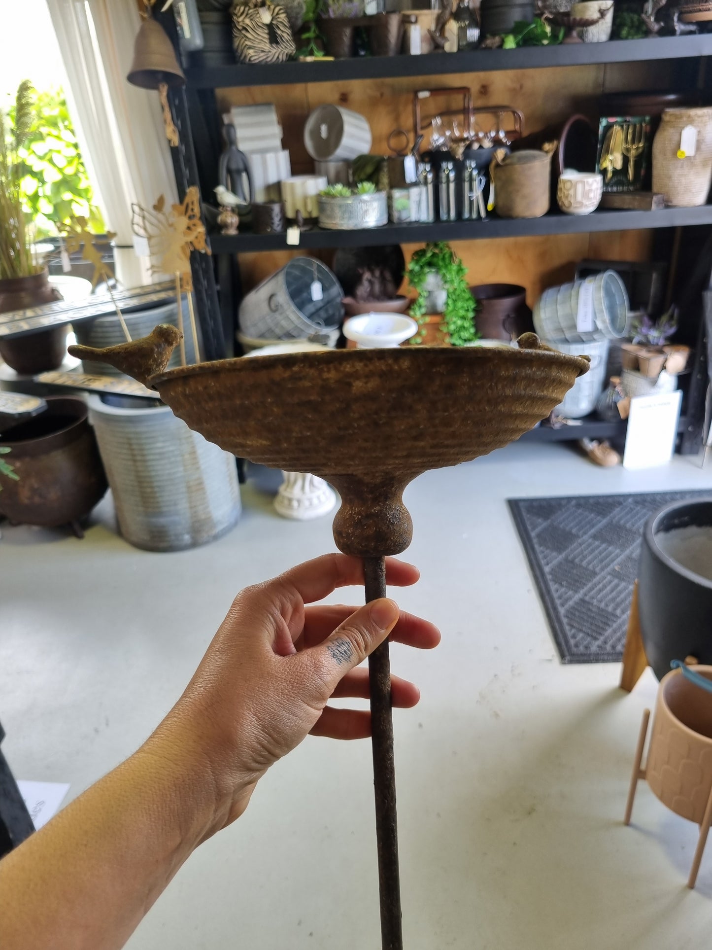 Rustic Metal Bird Bowl Stake