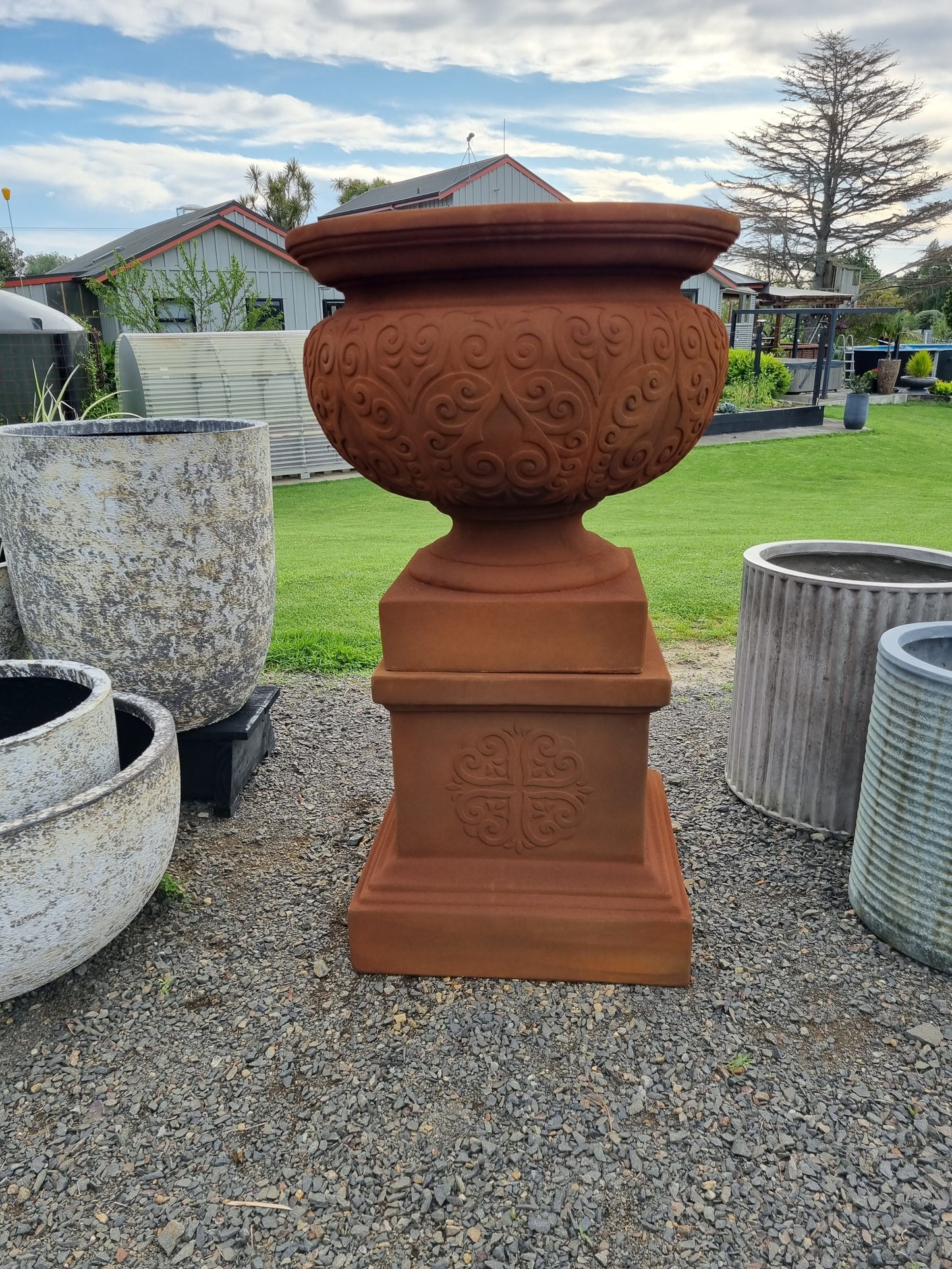 Renaissance Urn and Pedestal - Rust