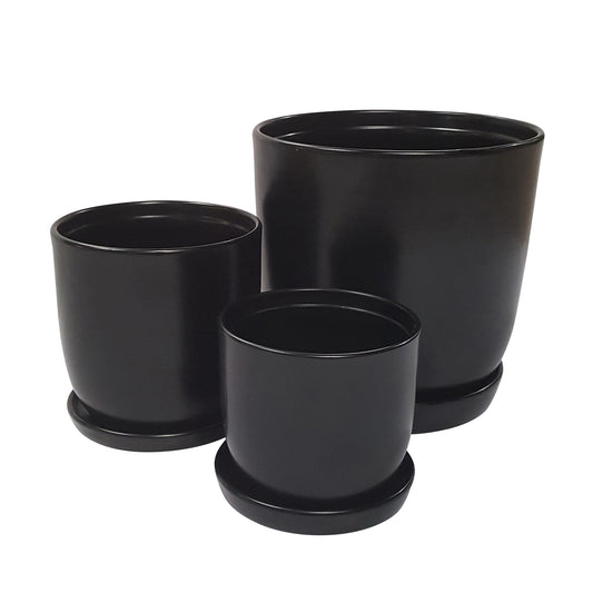 Jessica Egg Pot and Saucers - Matt Black