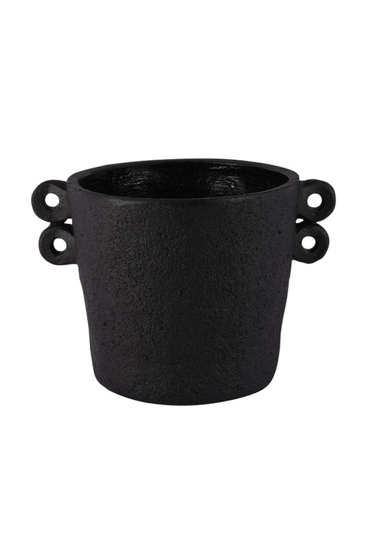 Double Handle Cement Planter - Black