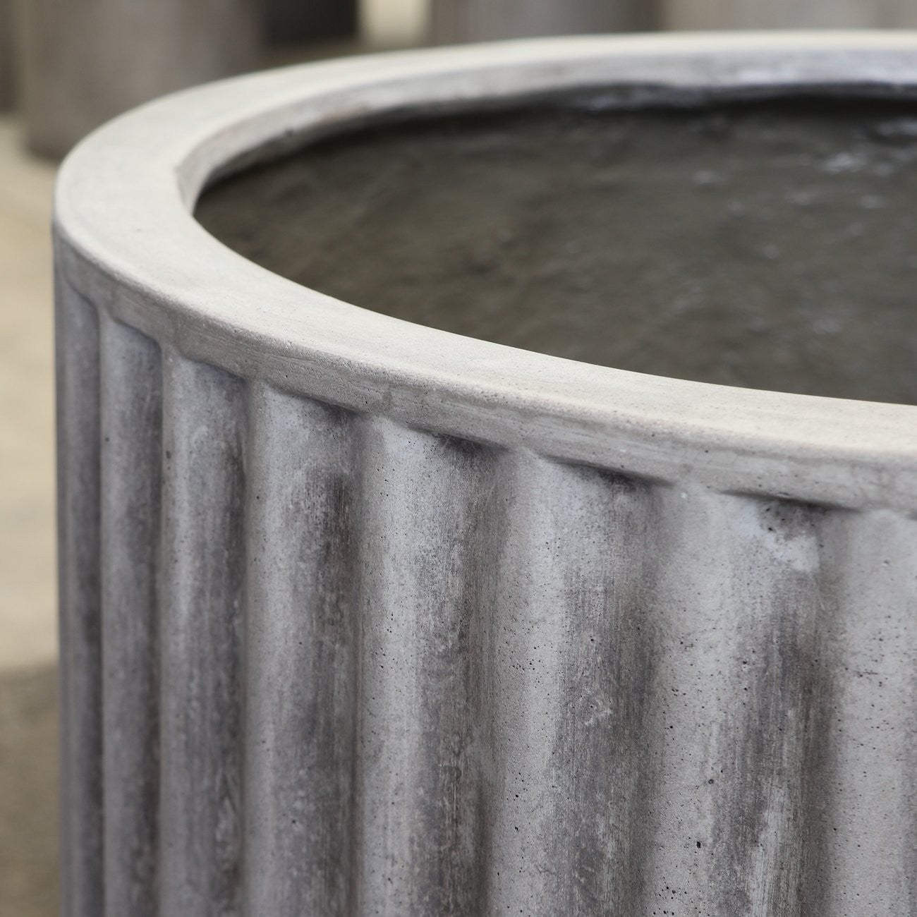 Piako Ribbed Cylinder Planter Small - Weathered Cement