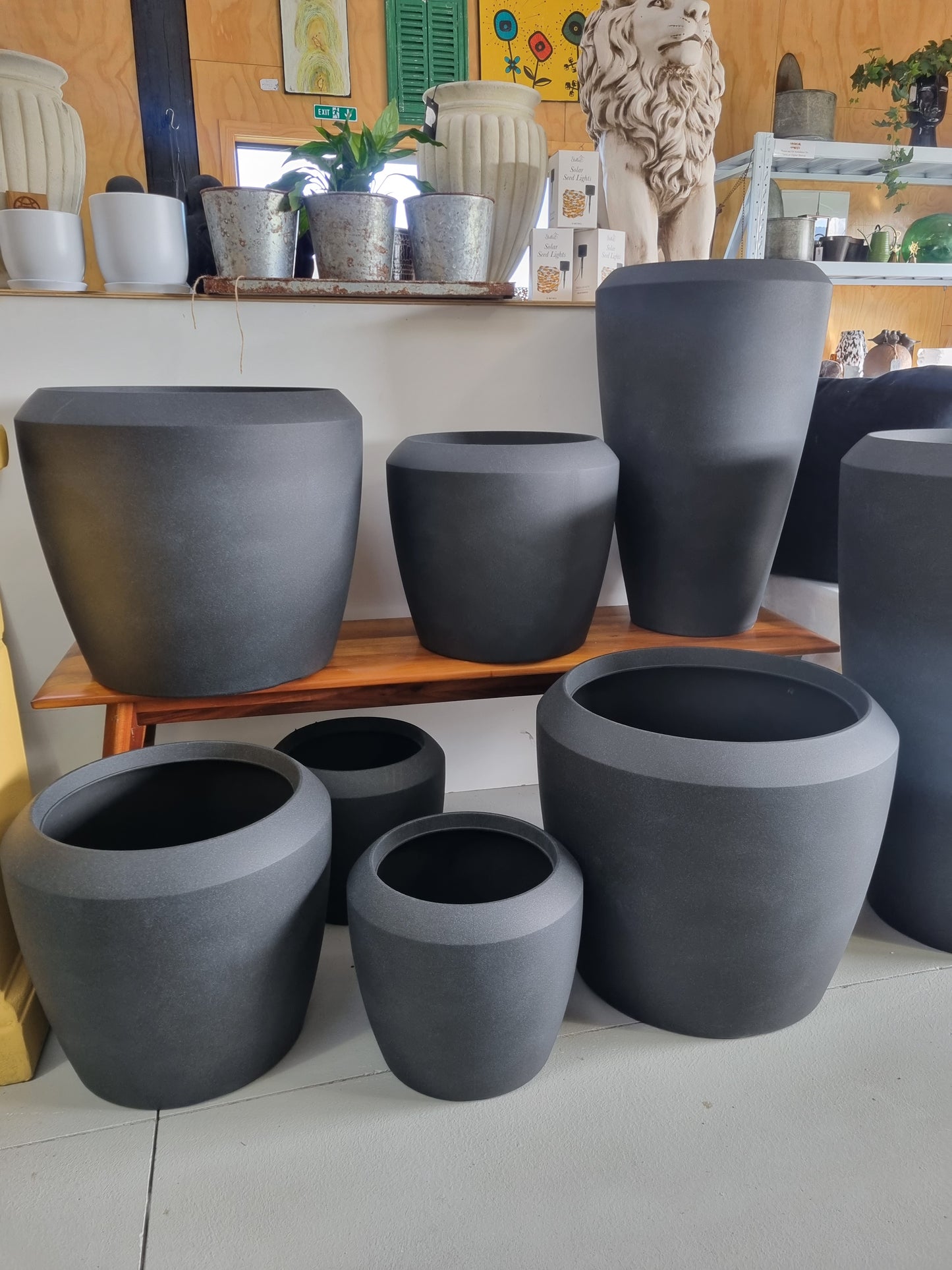 Artemis High Stone Lite Planters - Coal Black