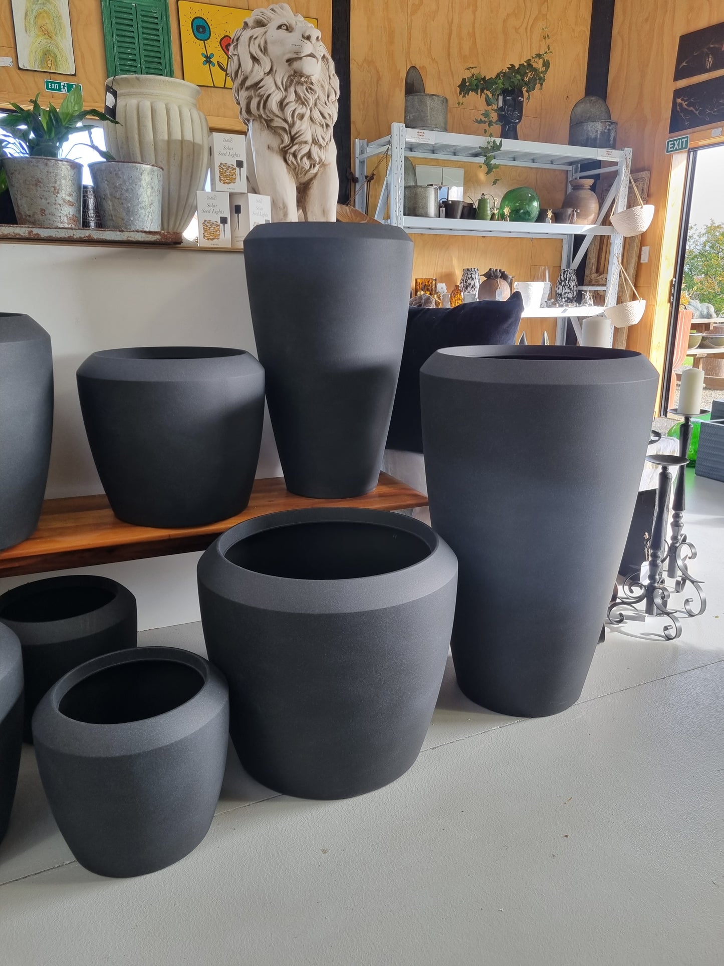 Artemis High Stone Lite Planters - Coal Black