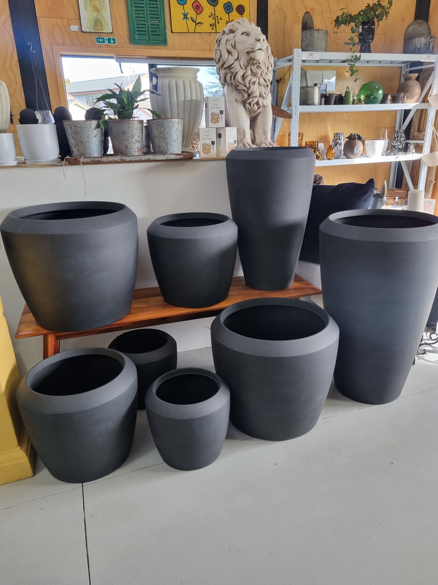 Artemis High Stone Lite Planters - Coal Black