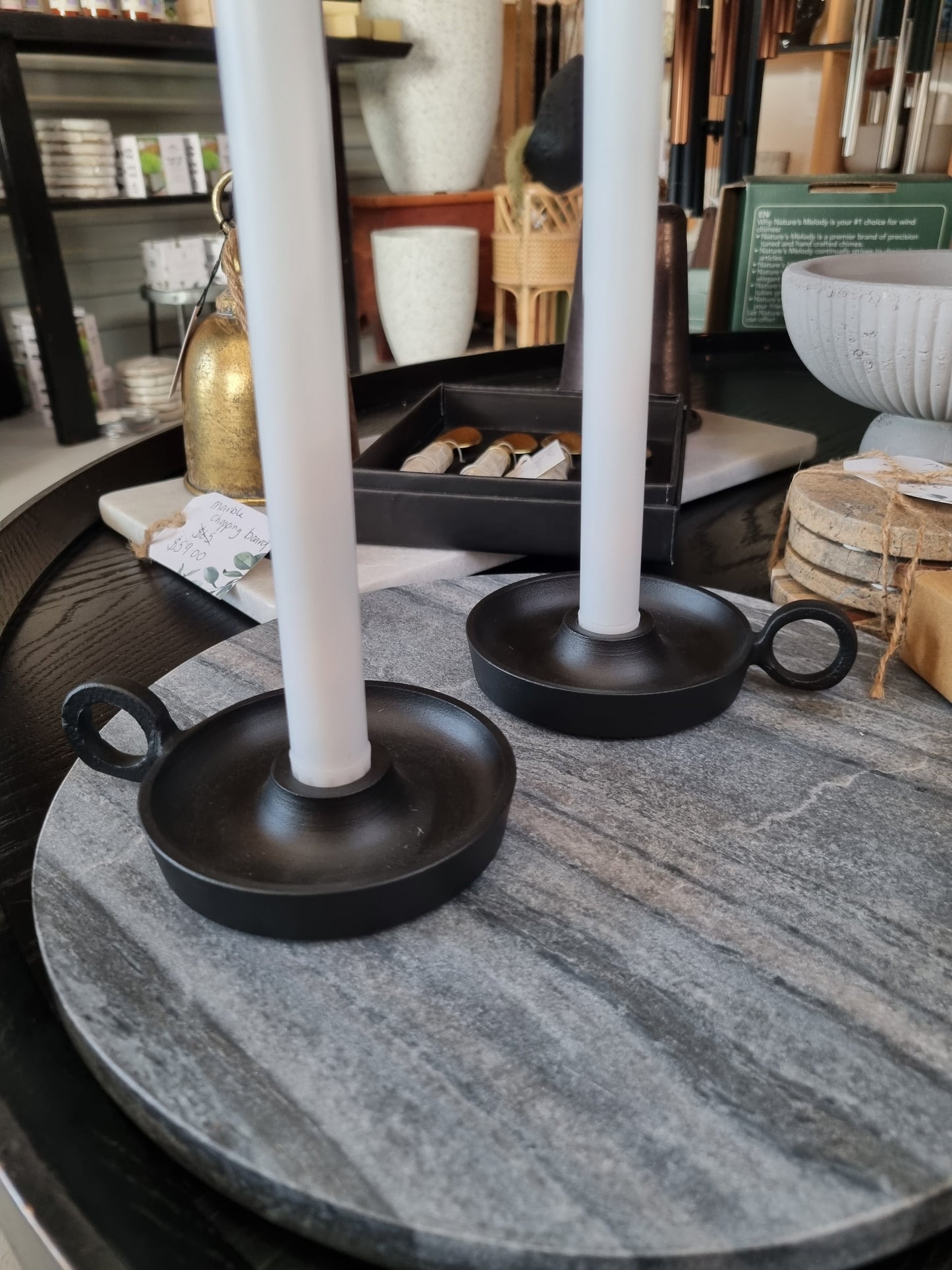 Ceramic Taper Candle Holder w Handle