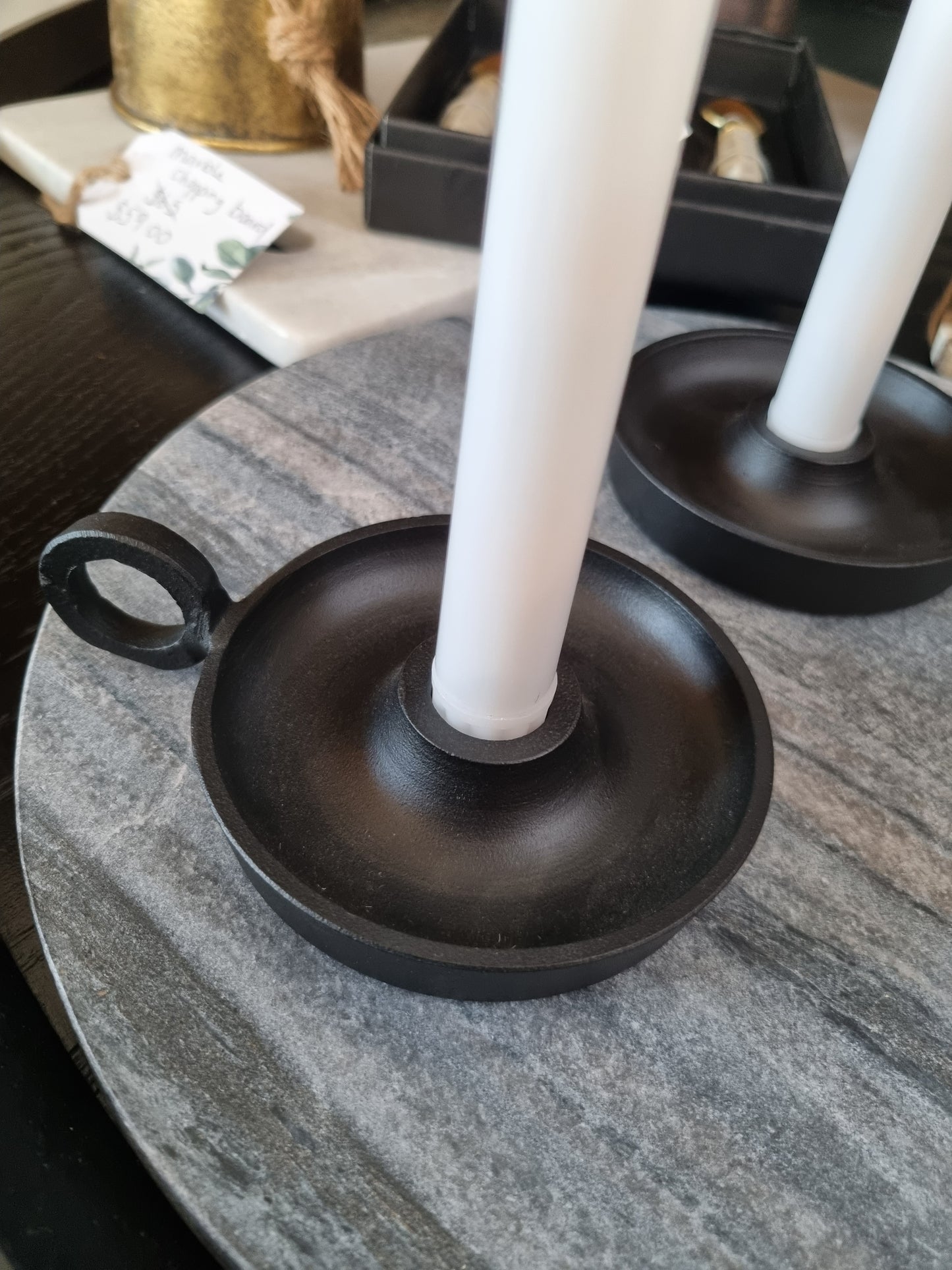 Ceramic Taper Candle Holder w Handle