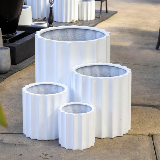 Satine Ribbed Cylinder Pots - White
