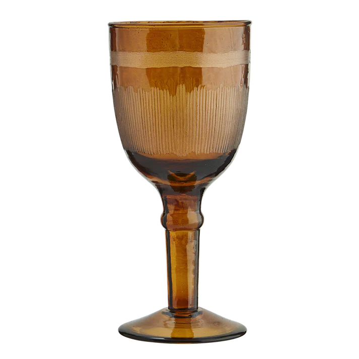 Hammered wine glass w Etching - Amber