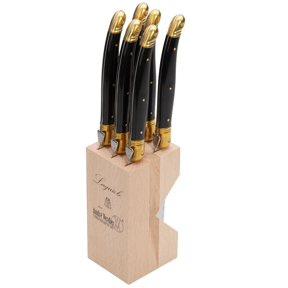 VERDIER Steak Knives - 6pc Black & Brass