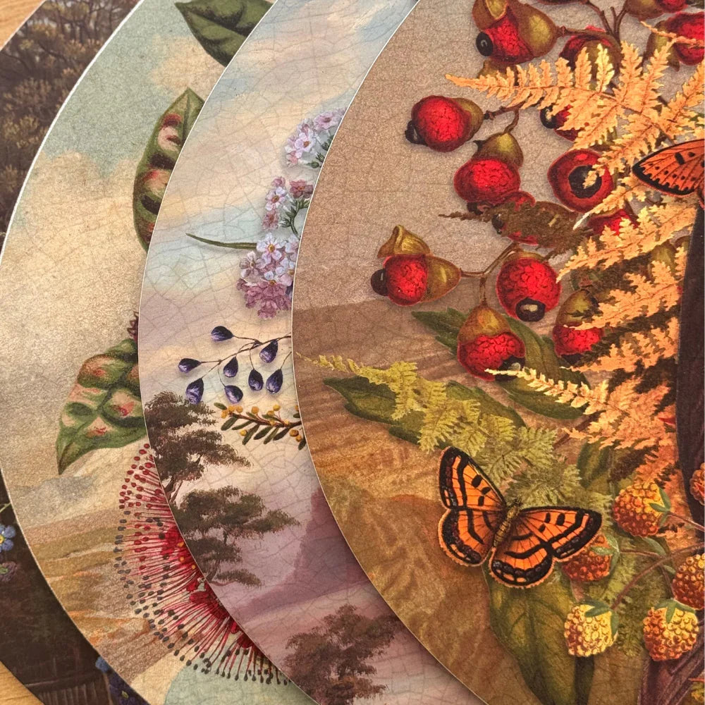 Tanya Wolfkamp Vintage Birds -  Oval Placemat Gift Set