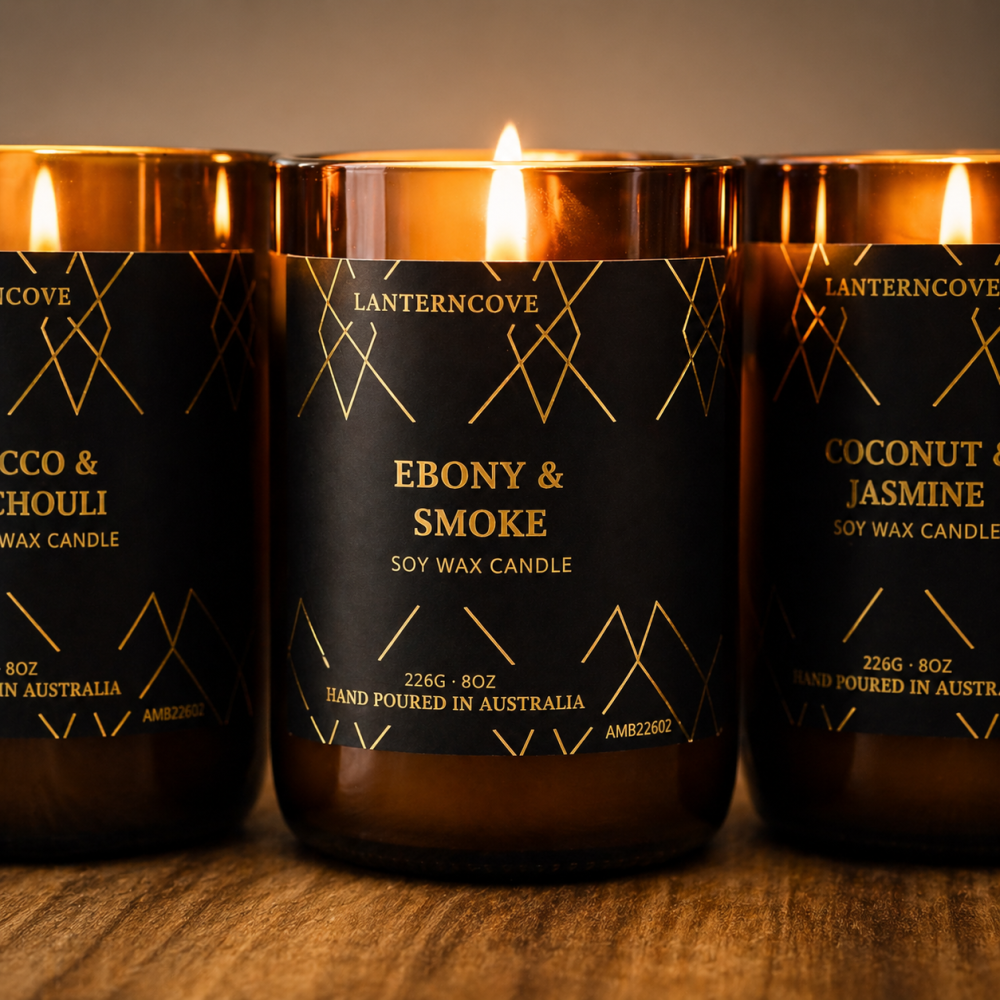 Lanterncove AMBERESQUE - Ebony & Smoke 226G Candle