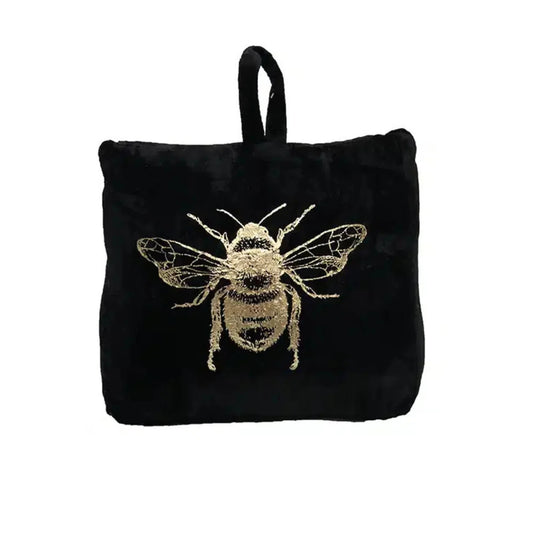 Bee Velvet Doorstop - Black