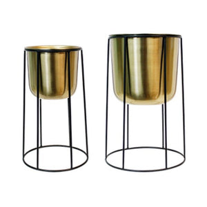 Gold Metal Planters on Stands