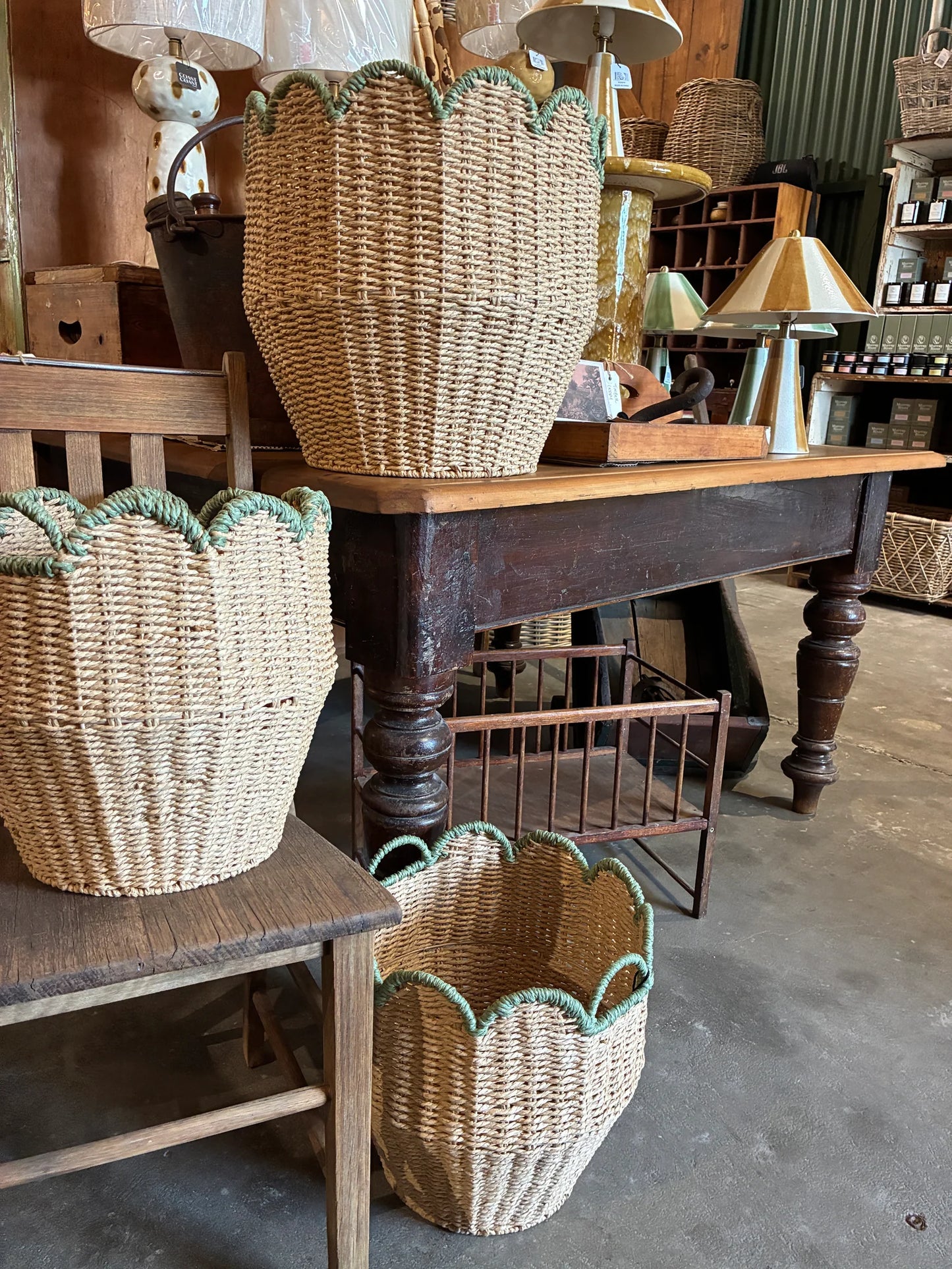 Martha Baskets - Green Trim
