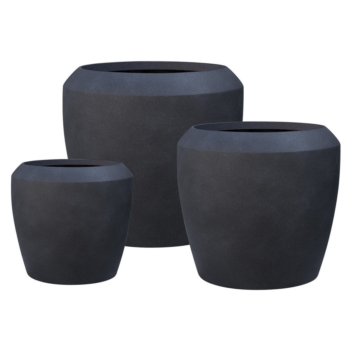 Artemis Low Stone Lite Planters - Coal Black