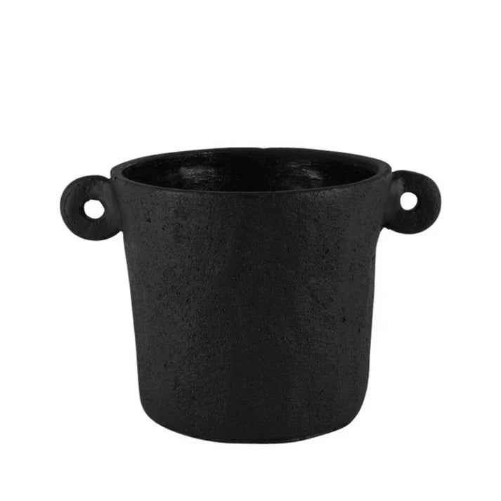 Side Handle Cement Planter - Black