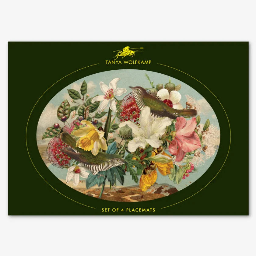 Tanya Wolfkamp Vintage Birds -  Oval Placemat Gift Set