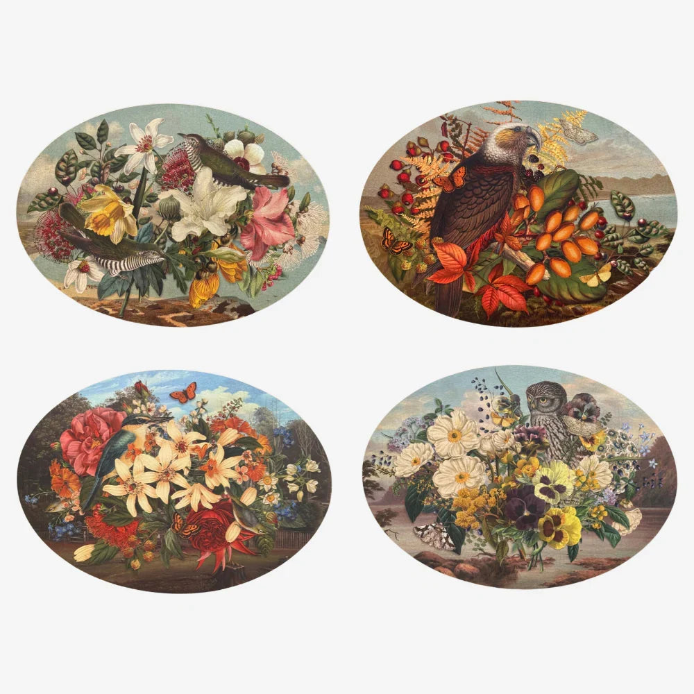 Tanya Wolfkamp Vintage Birds -  Oval Placemat Gift Set