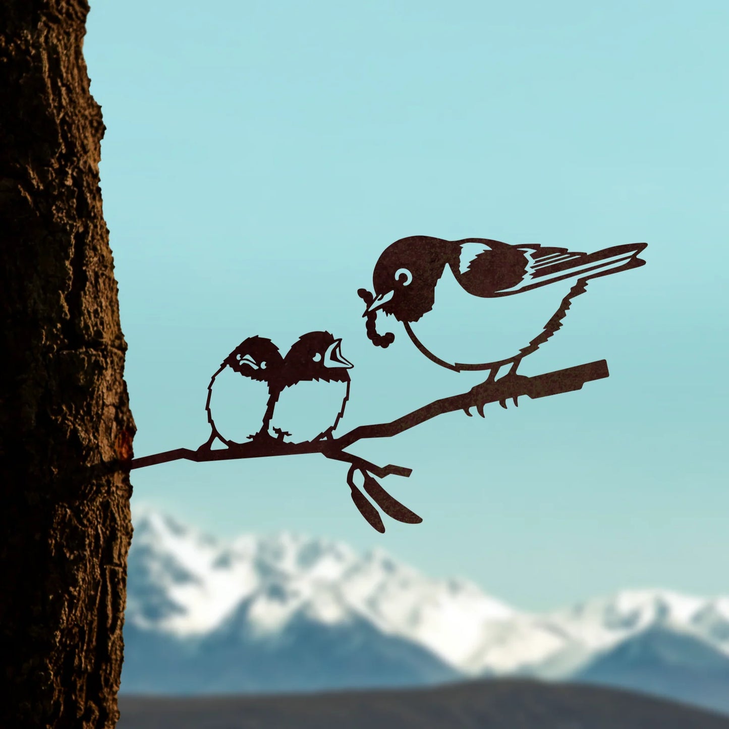 Metal Bird - Waxeye / Tauhou with Chicks