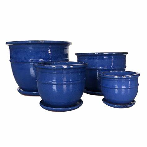 Belly Pot with Saucer - Blue