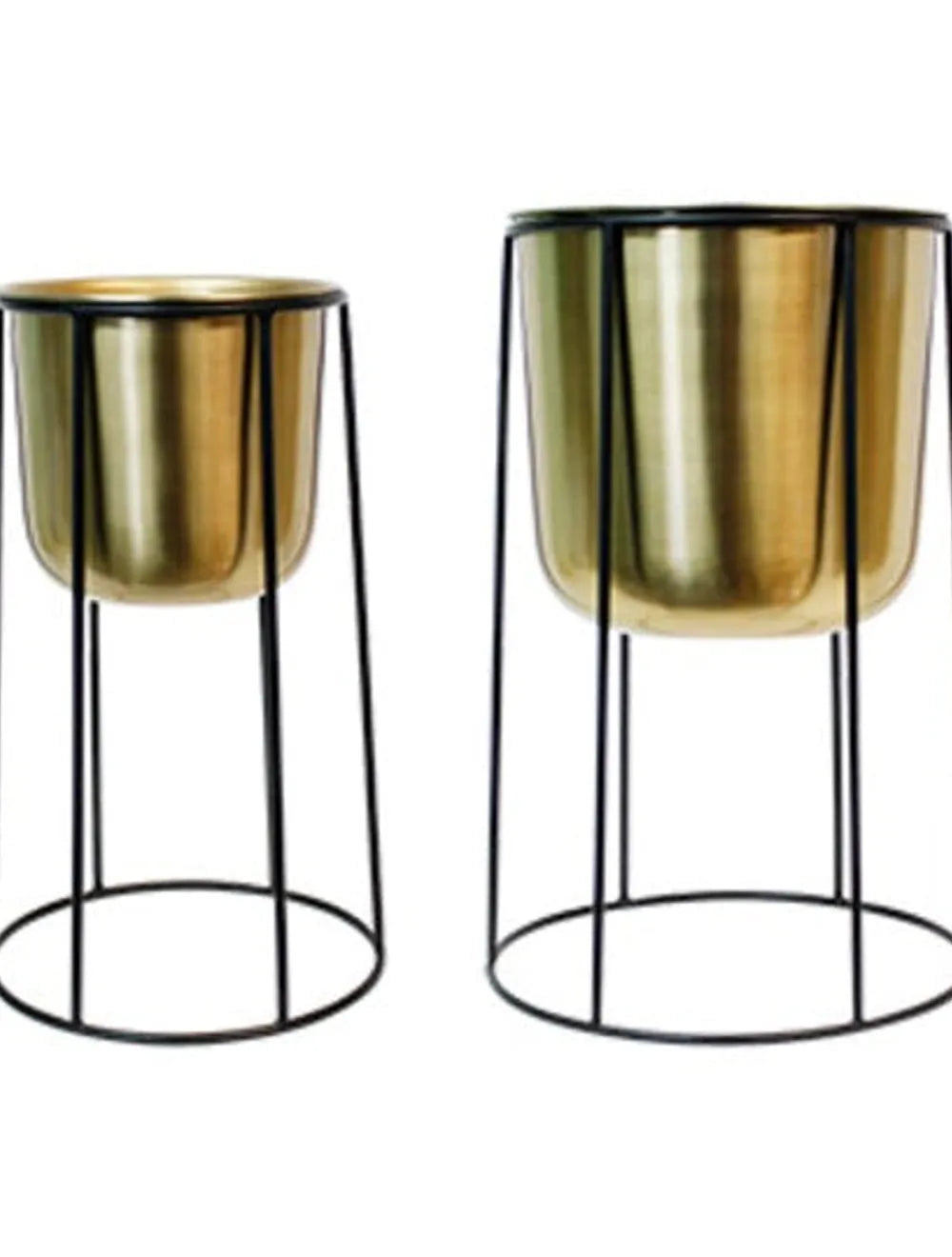 Gold Metal Planters on Stands